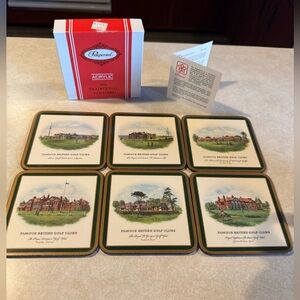 VINTAGE Pimpernel Famous British Golf Clubs Acrylic Coasters Set in Box